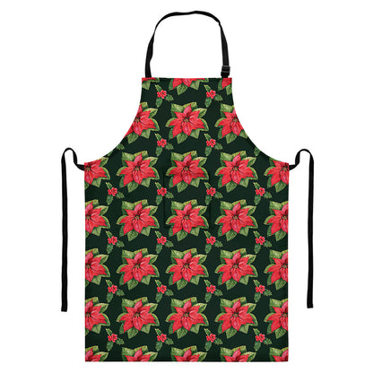 Watercolor Christmas Poinsettia Print Bib Apron With Pocket