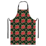 Watercolor Christmas Poinsettia Print Bib Apron With Pocket