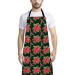 Watercolor Christmas Poinsettia Print Bib Apron With Pocket
