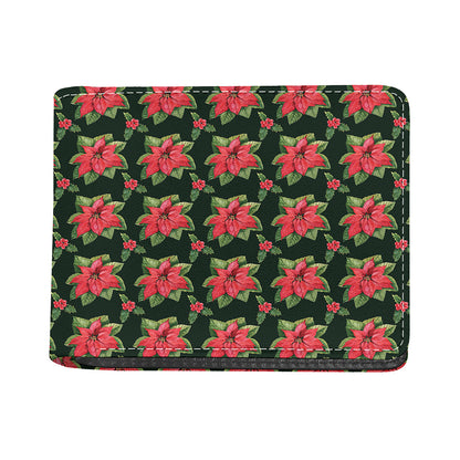 Watercolor Christmas Poinsettia Print Bifold Wallet
