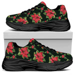 Watercolor Christmas Poinsettia Print Black Chunky Shoes