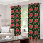 Watercolor Christmas Poinsettia Print Blackout Grommet Curtains