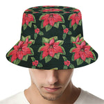 Watercolor Christmas Poinsettia Print Bucket Hat
