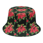 Watercolor Christmas Poinsettia Print Bucket Hat