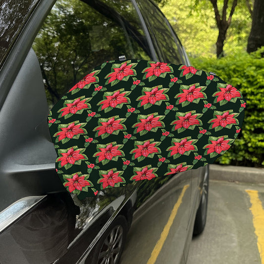 Watercolor Christmas Poinsettia Print Car Side Mirror Covers