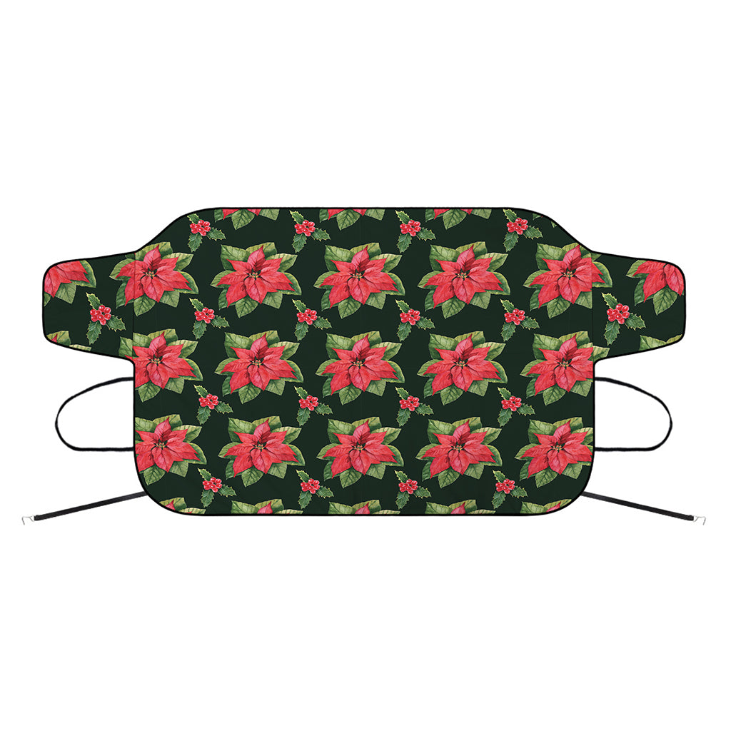 Watercolor Christmas Poinsettia Print Car Windshield Snow Cover