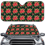 Watercolor Christmas Poinsettia Print Car Windshield Sun Shade