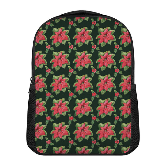 Watercolor Christmas Poinsettia Print Casual Backpack