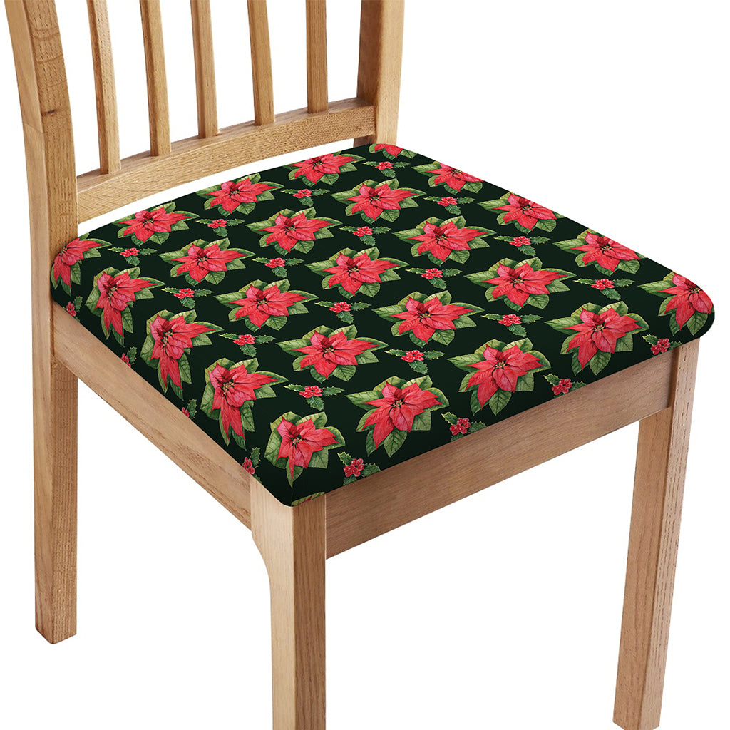 Watercolor Christmas Poinsettia Print Chair Cushion Cover