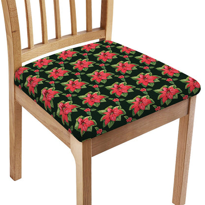 Watercolor Christmas Poinsettia Print Chair Cushion Cover