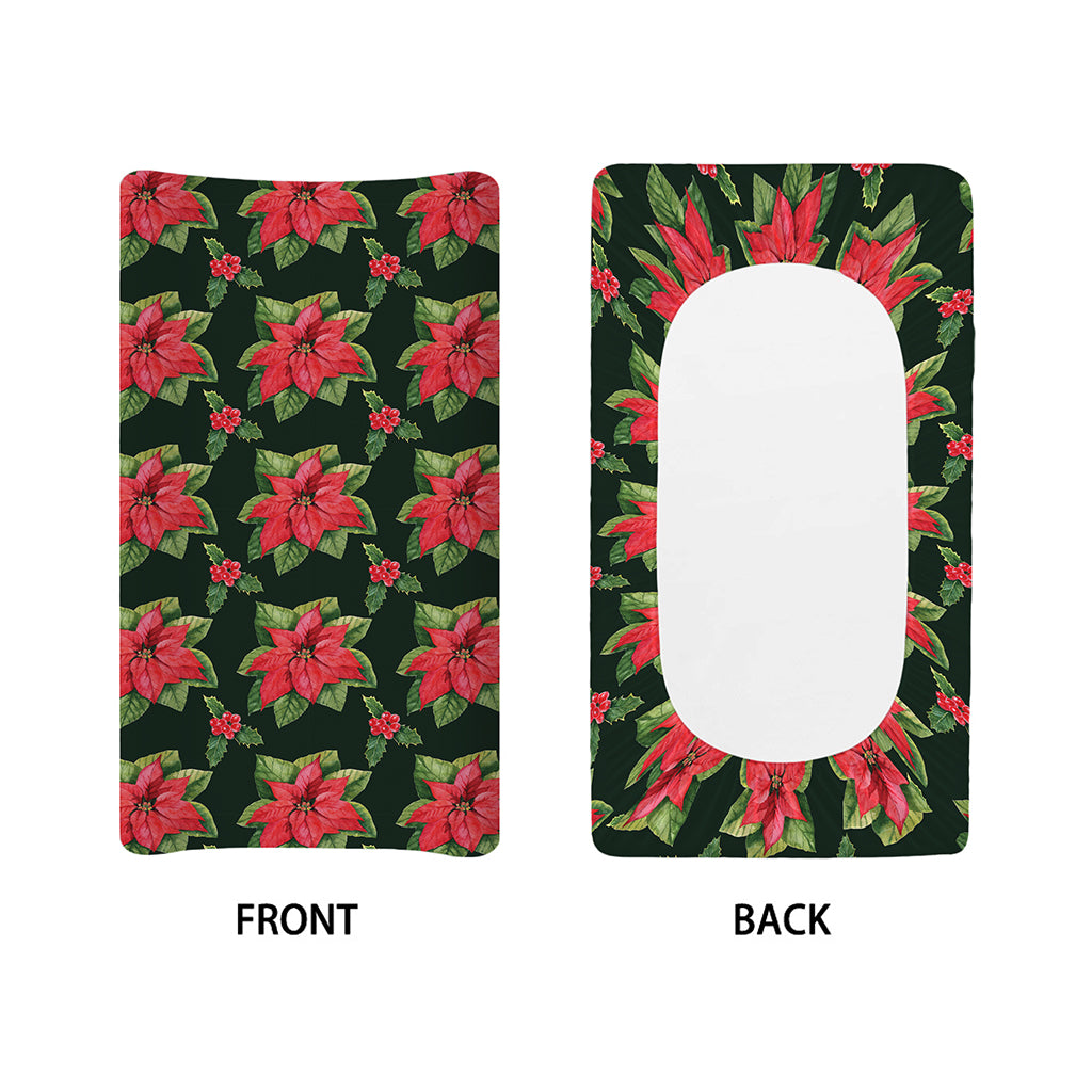 Watercolor Christmas Poinsettia Print Changing Pad Cover