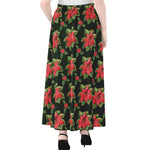 Watercolor Christmas Poinsettia Print Chiffon Maxi Skirt