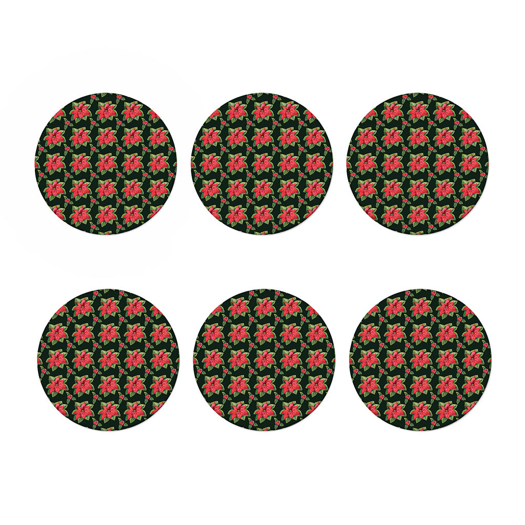 Watercolor Christmas Poinsettia Print Coaster Set