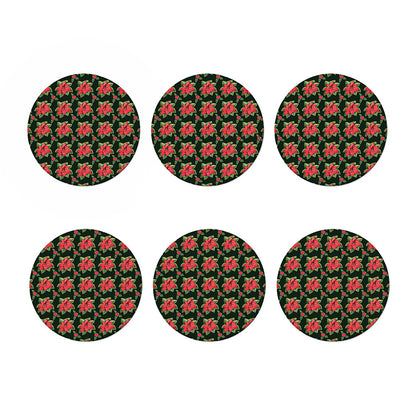 Watercolor Christmas Poinsettia Print Coaster Set