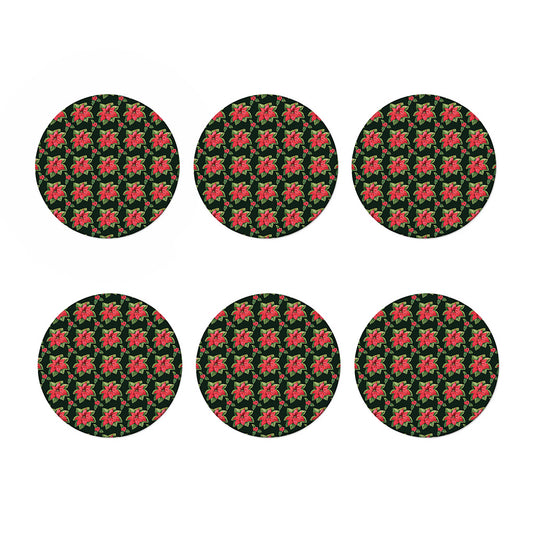 Watercolor Christmas Poinsettia Print Coaster Set