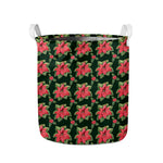 Watercolor Christmas Poinsettia Print Collapsible Laundry Basket