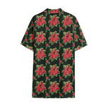 Watercolor Christmas Poinsettia Print Cotton Hawaiian Shirt
