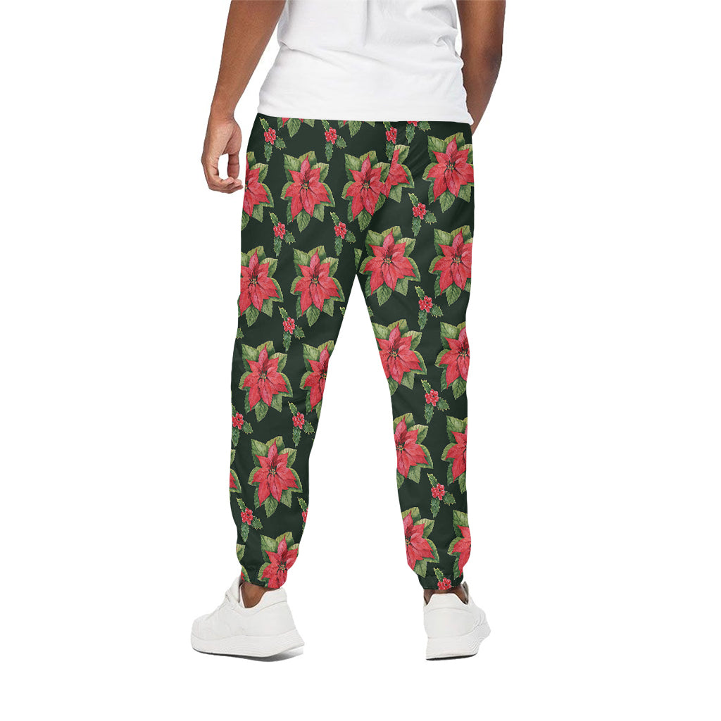 Watercolor Christmas Poinsettia Print Cotton Pants