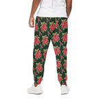 Watercolor Christmas Poinsettia Print Cotton Pants