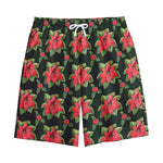 Watercolor Christmas Poinsettia Print Cotton Shorts