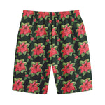 Watercolor Christmas Poinsettia Print Cotton Shorts