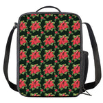 Watercolor Christmas Poinsettia Print Crossbody Lunch Bag