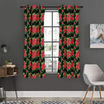 Watercolor Christmas Poinsettia Print Curtain