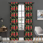 Watercolor Christmas Poinsettia Print Curtain