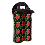 Watercolor Christmas Poinsettia Print Double Neoprene Wine Tote