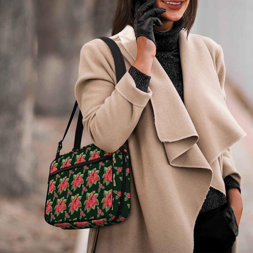 Watercolor Christmas Poinsettia Print Double Strap Bible Bag