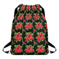 Watercolor Christmas Poinsettia Print Drawstring Backpack