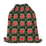 Watercolor Christmas Poinsettia Print Drawstring Bag