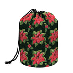 Watercolor Christmas Poinsettia Print Drawstring Makeup Bag