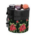 Watercolor Christmas Poinsettia Print Drawstring Makeup Bag
