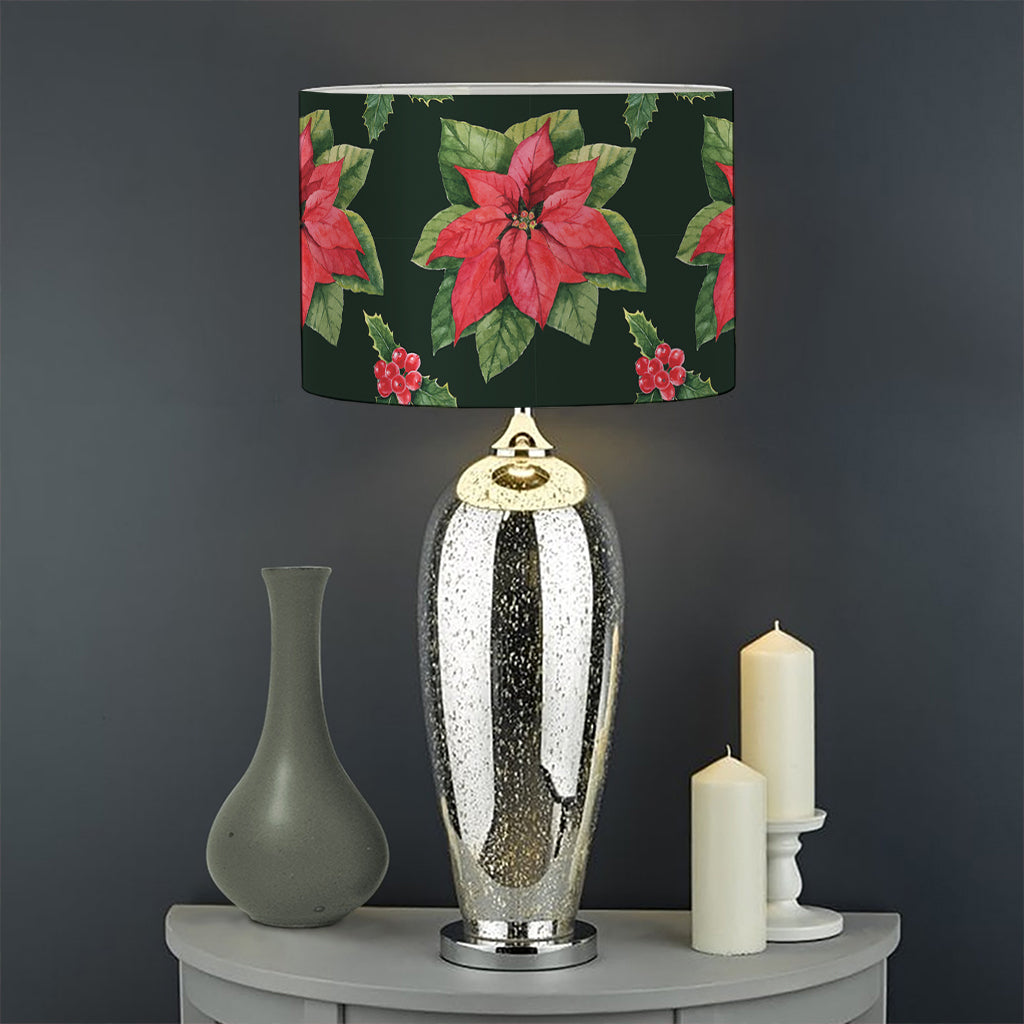 Watercolor Christmas Poinsettia Print Drum Lamp Shade