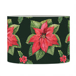 Watercolor Christmas Poinsettia Print Drum Lamp Shade