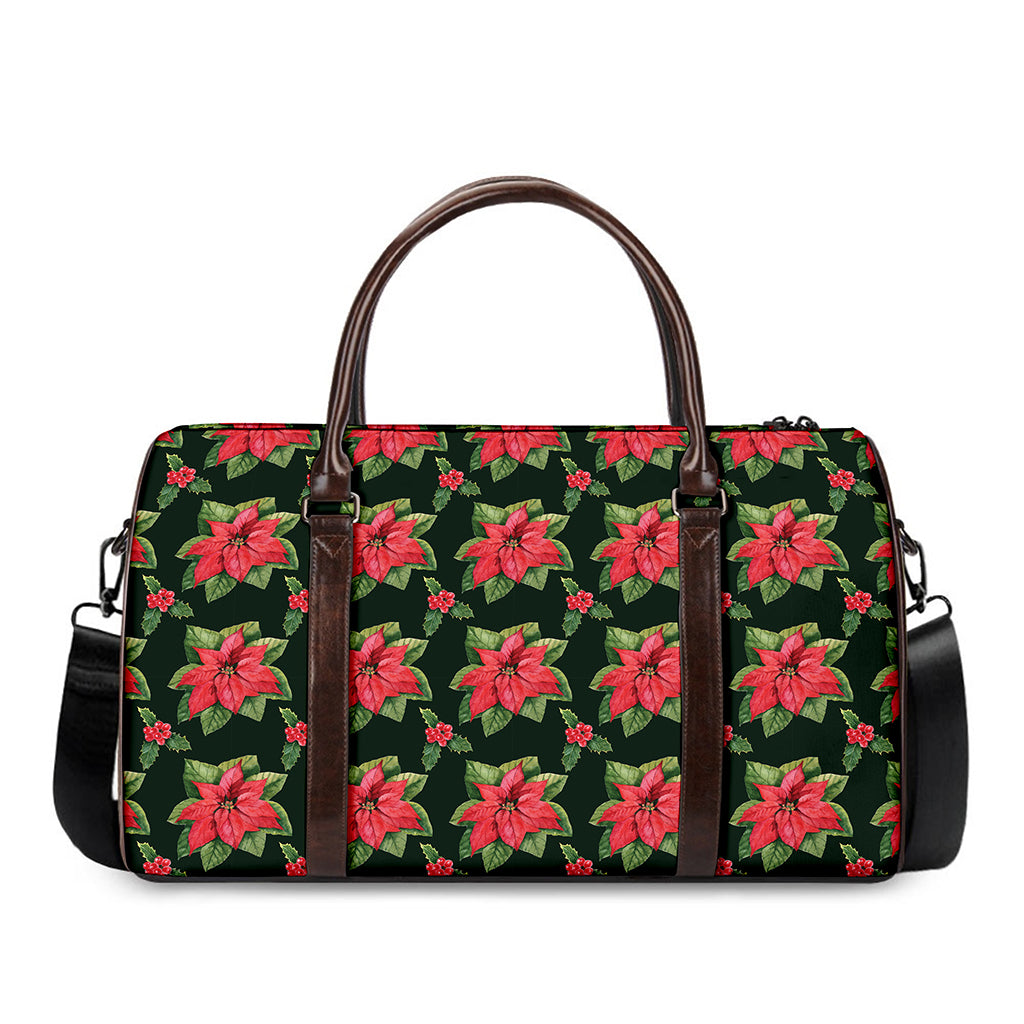 Watercolor Christmas Poinsettia Print Duffle Bag