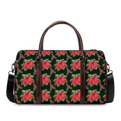 Watercolor Christmas Poinsettia Print Duffle Bag
