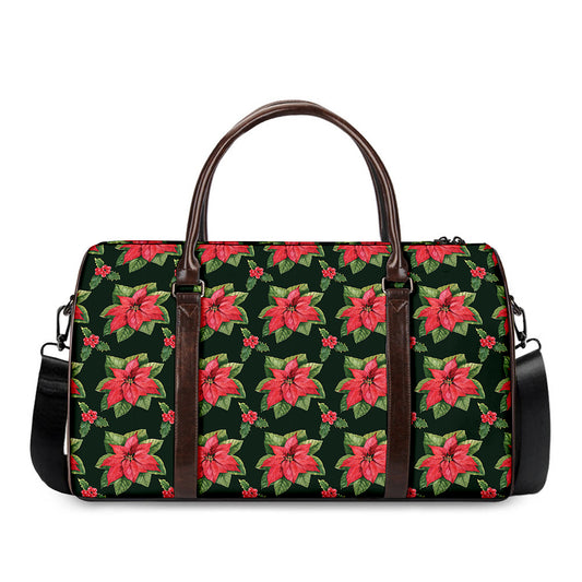 Watercolor Christmas Poinsettia Print Duffle Bag