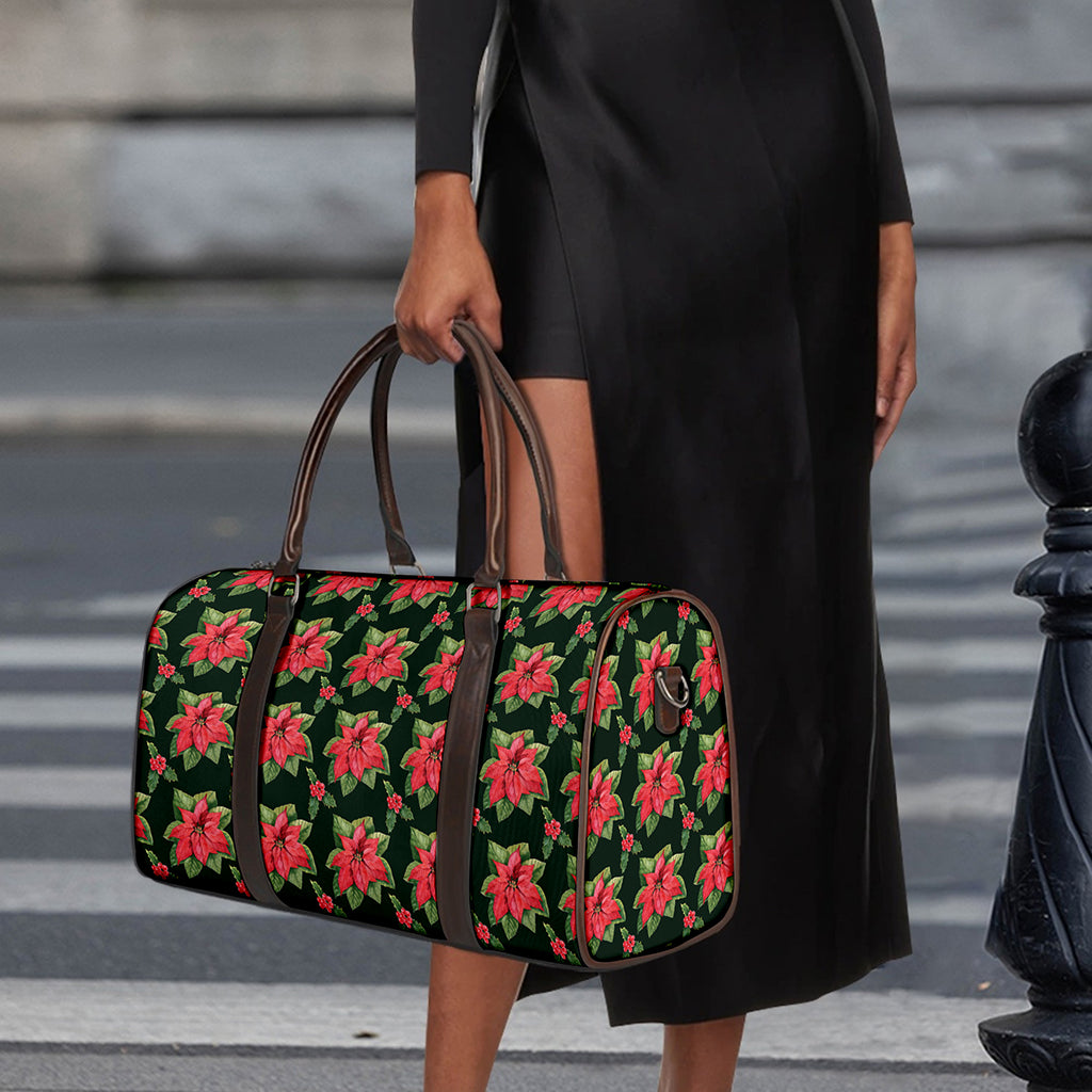 Watercolor Christmas Poinsettia Print Duffle Bag