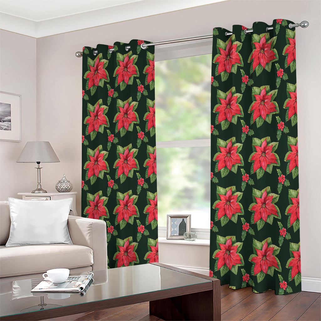 Watercolor Christmas Poinsettia Print Extra Wide Grommet Curtains