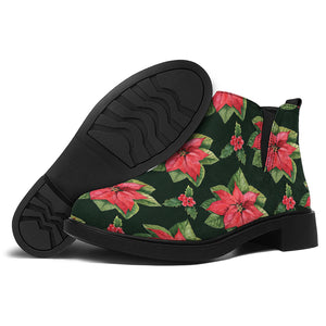 Watercolor Christmas Poinsettia Print Flat Ankle Boots