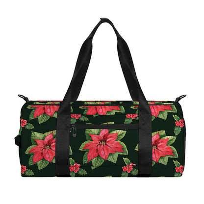 Watercolor Christmas Poinsettia Print Gym Bag