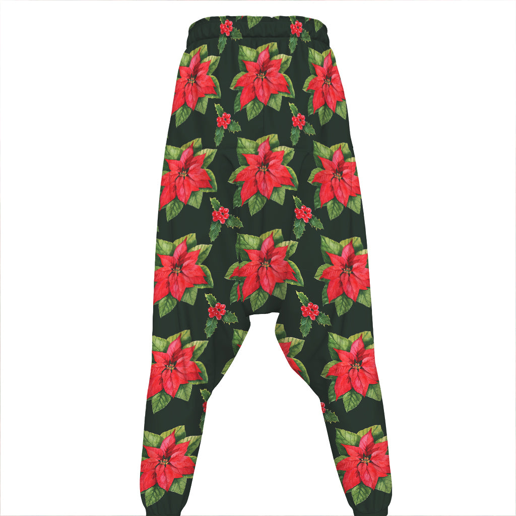 Watercolor Christmas Poinsettia Print Hammer Pants