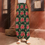 Watercolor Christmas Poinsettia Print Harem Pants