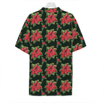 Watercolor Christmas Poinsettia Print Hawaiian Shirt