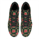 Watercolor Christmas Poinsettia Print High Top Leather Sneakers