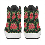 Watercolor Christmas Poinsettia Print High Top Leather Sneakers