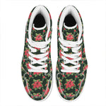 Watercolor Christmas Poinsettia Print High Top Leather Sneakers