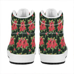 Watercolor Christmas Poinsettia Print High Top Leather Sneakers